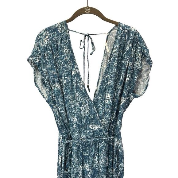 Free People Blue Paisley Print V-Neck Open Back Jumpsuit Size M 100% Viscose - Picture 5 of 8
